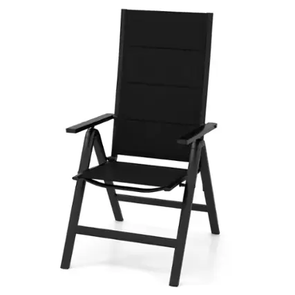 Front. Costway - 1 PCS Patio Folding Chair Outdoor Chairs with Padded Seat, Adjustable Backrest - Black.