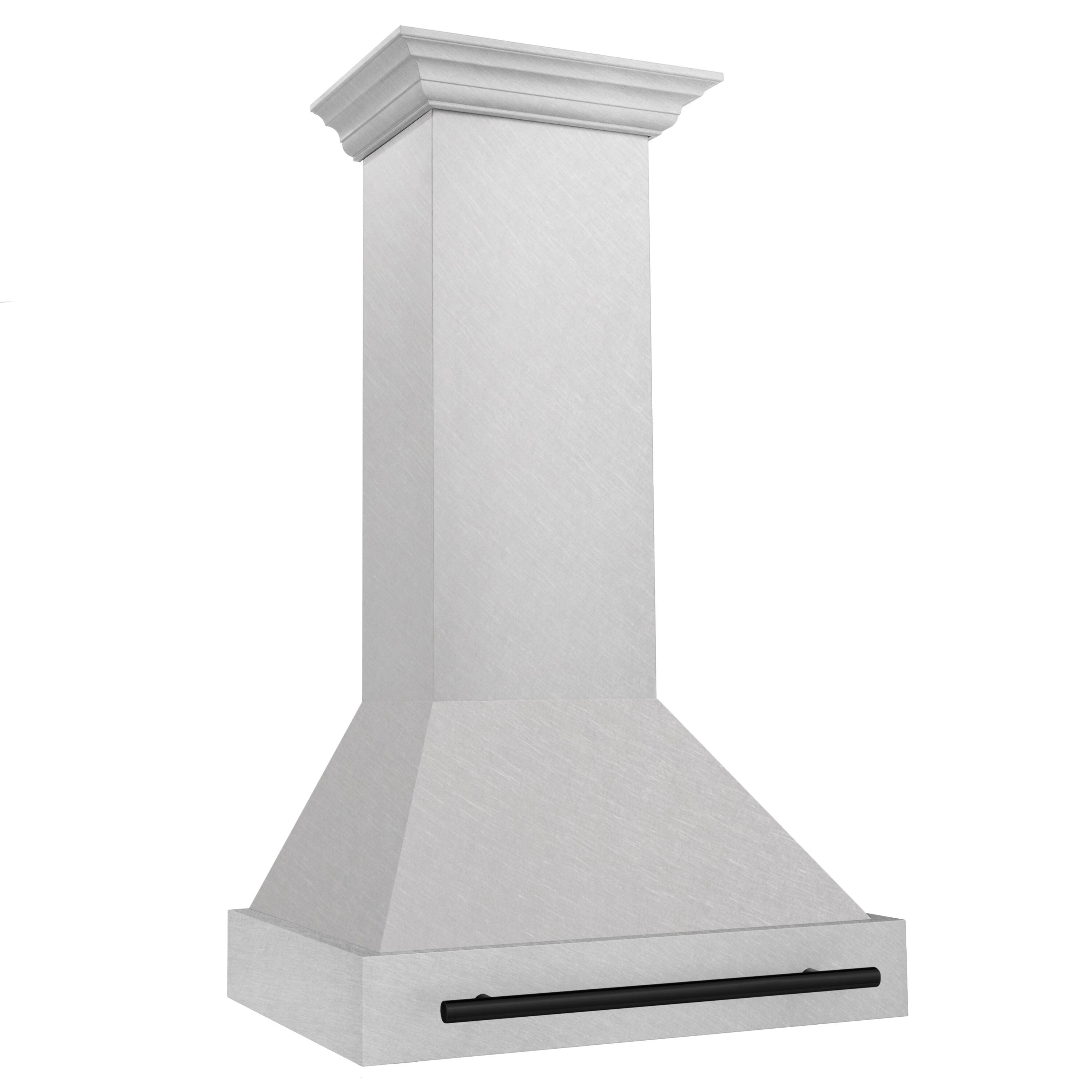Angle. ZLINE - ZLINE Autograph Edition 30 in. Satin Stainless Steel Wall Mount Range Hood with Matte Black Handle (8654SNZ-30-MB) - Satin Stainless Steel.