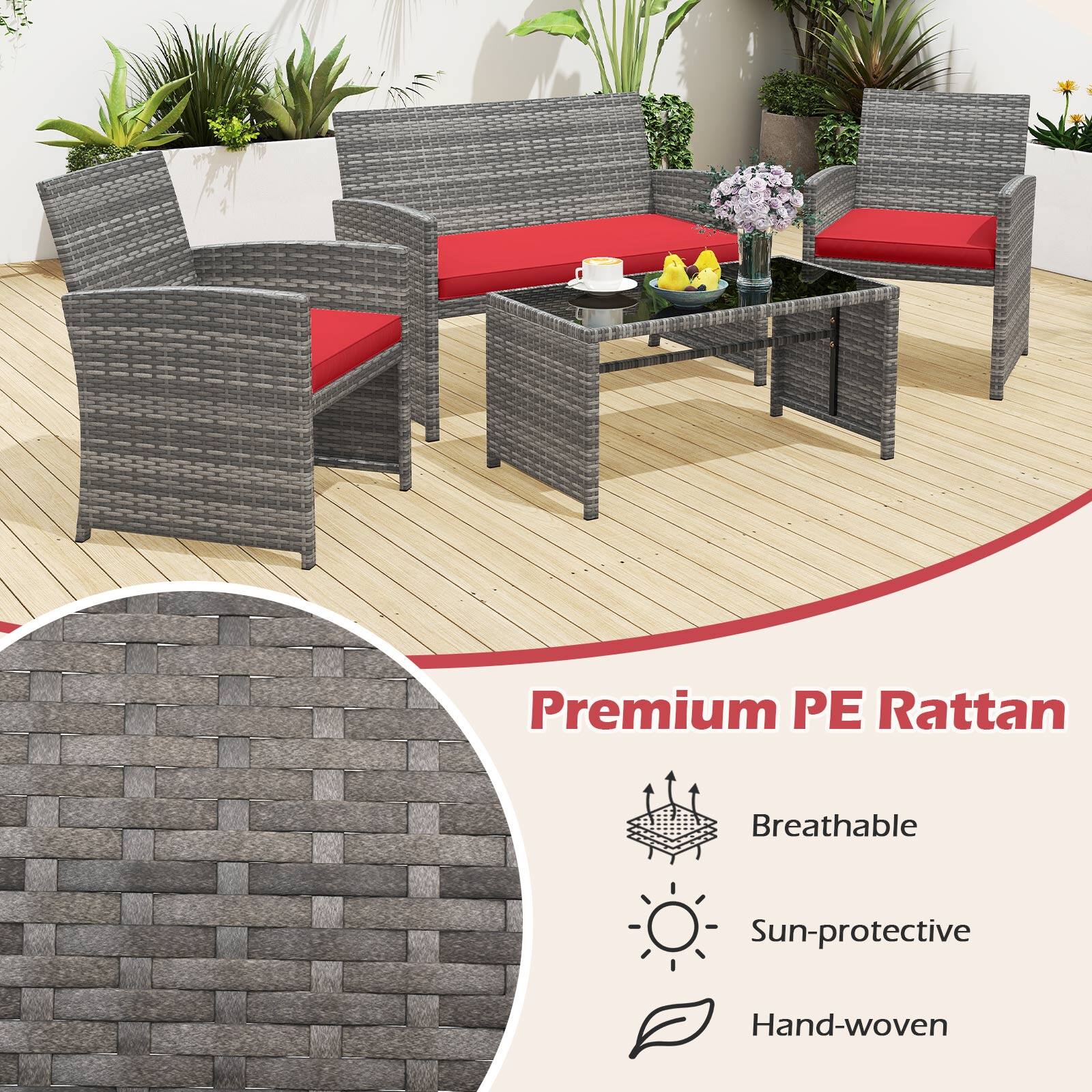 Premium PE Rattan  
Breathable  
Sun-protective  
Hand-woven