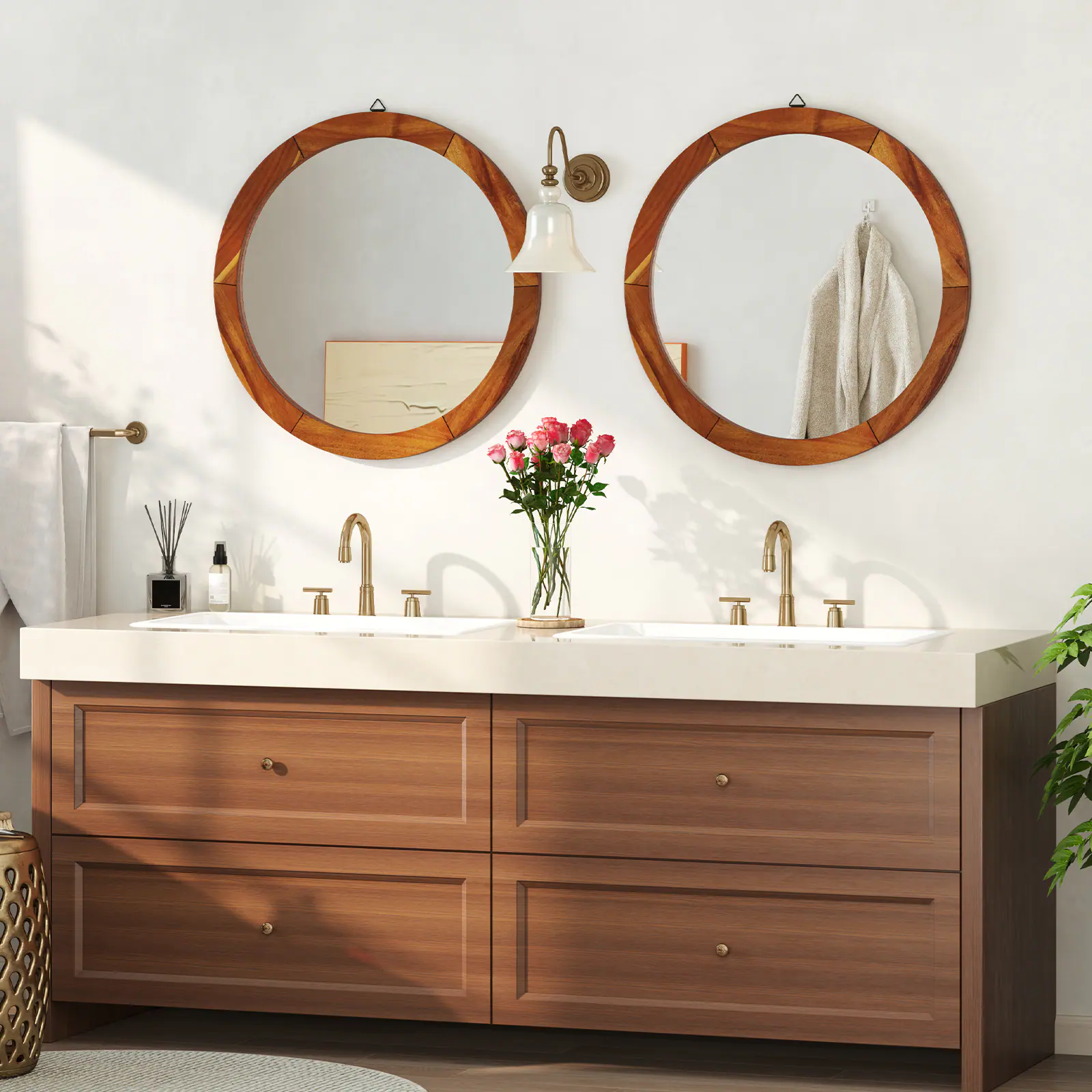 Alt View 3. Gymax - Gymax 27'' x 27'' Rustic Wall Mounted Decorative Mirror w/Solid Acacia Wood Frame - Brown.