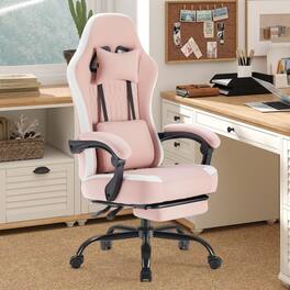 Anysun - Computer Game Chair with Lumbar Support - Adjustable Height, Armrests, Headrest & 360° Rotating Wheels - Pink