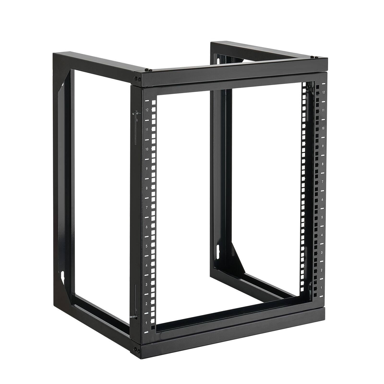 Alt View 5. VEVOR - 12U Wall Mount Server Rack, 150 lbs Max Load Capacity, Open Frame Network Rack with 180 Degrees Gate Swing, Carbon Steel - Black.