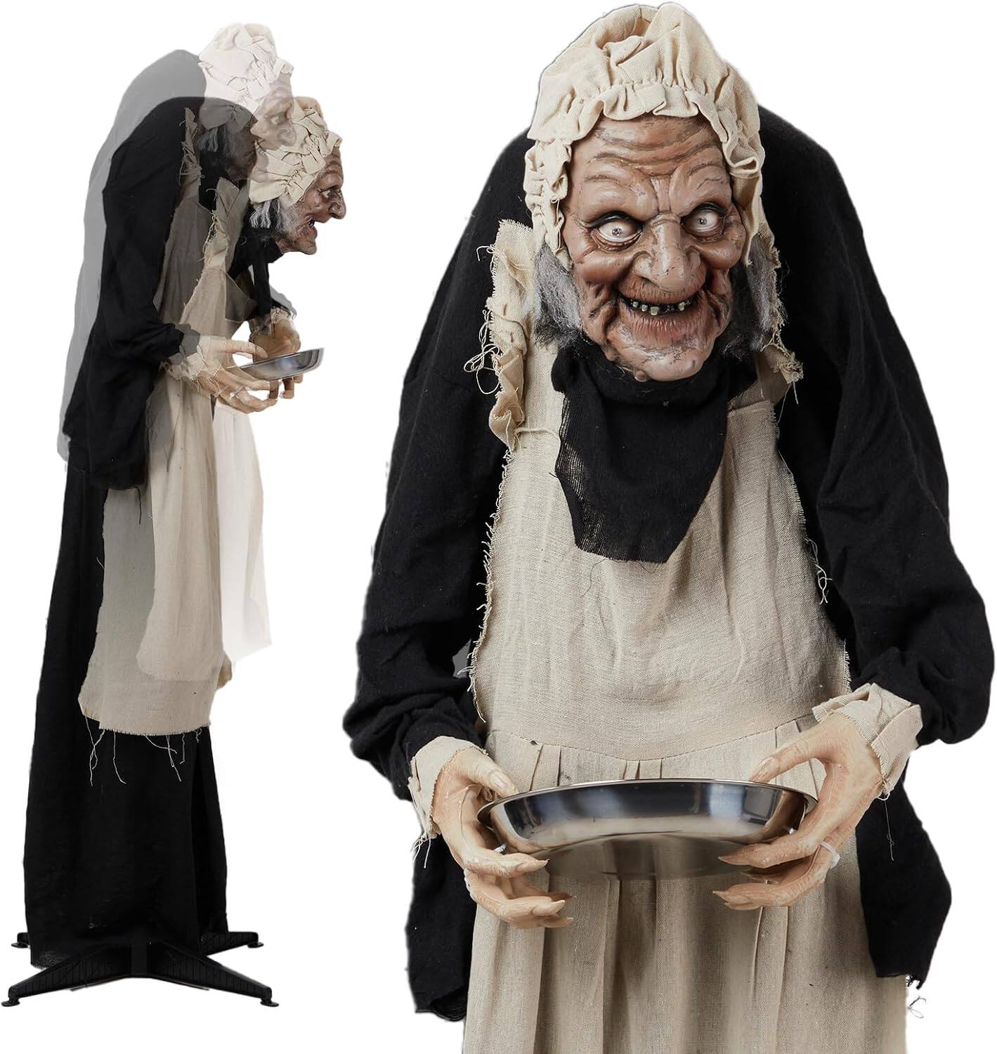 Alt View 1. Winado - Halloween 5FT Scary Talking Witch Handheld Plate with Touch Activated Lights, Sounds Props Decoration for Outdoor Indoor - Black & Beige.