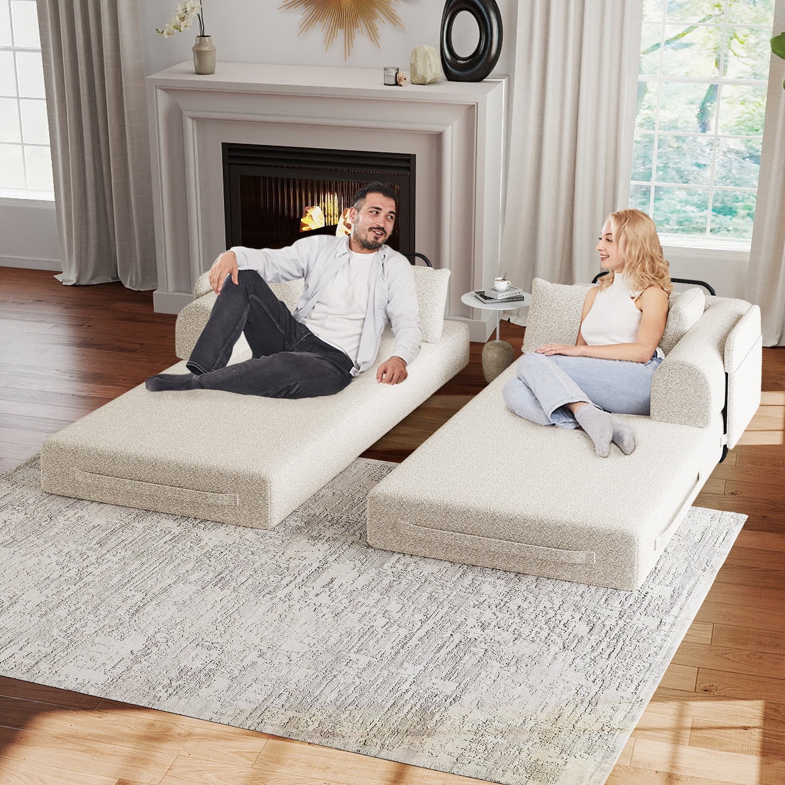 Trinkets Crazed - Loveseat Modular Sectional Sofa Cloud Couch, 93.7" Oversized U-Shaped Couch with 2 Ottomans, Modern Deep Seat Couches - Beige - Thumbnail 5