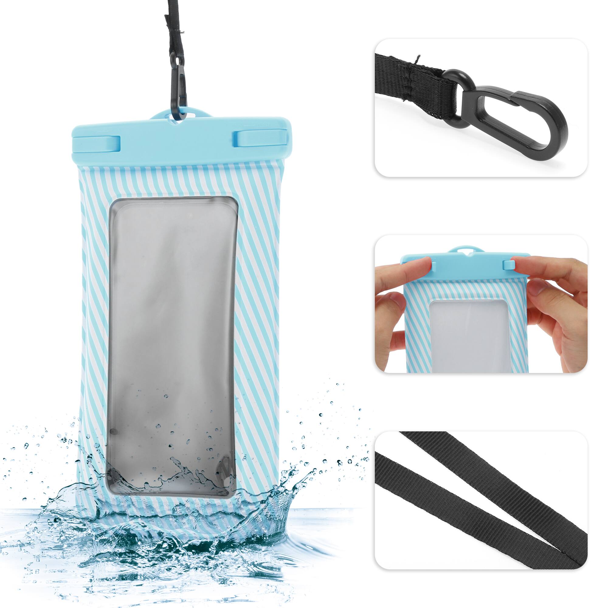 Alt View 2. Unique Bargains - 2pcs Full Stripe Mobile Waterproof Bag Universal Waterproof Case Compatible for Phone 4.53"x8.27" - Sky Blue.