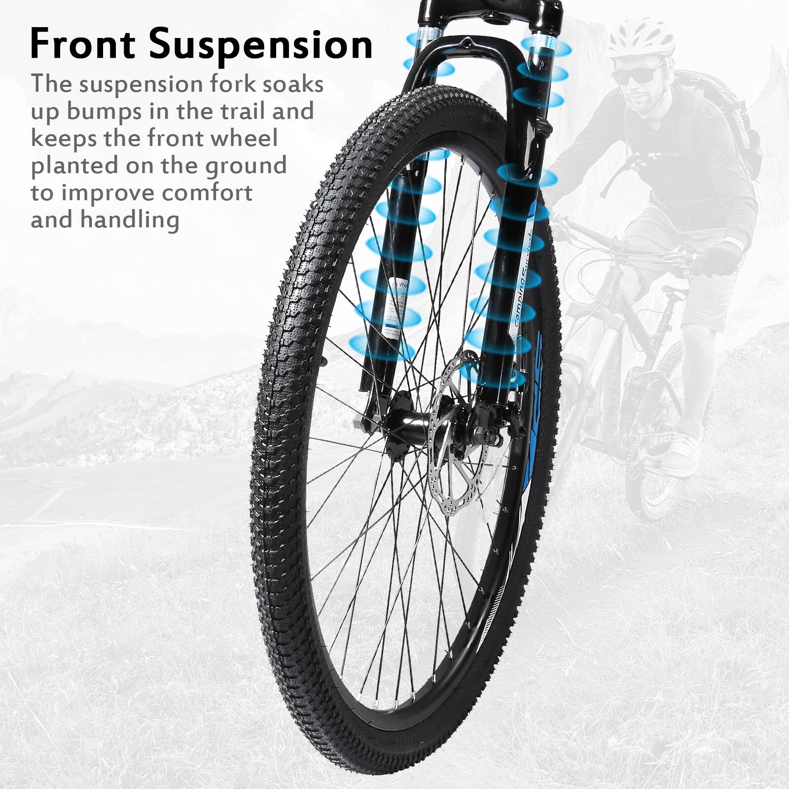 Alt View 2. Winado - Men & Women Mountain Bike with 21-Speed Adult Bikes, Double Disc Brake, Suspension Fork and High Carbon Steel Frame - Black&Blue.