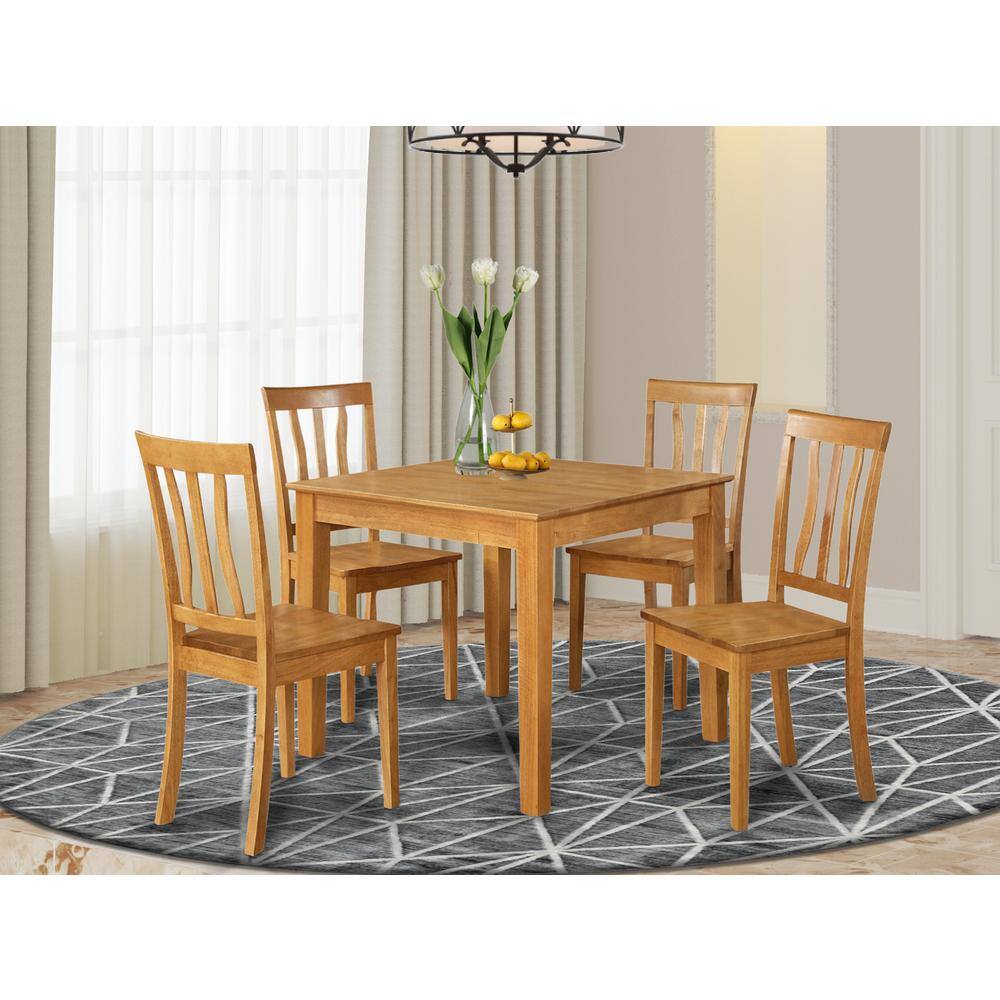Back. East West Furniture - 5 Pc Kitchen Table -square Table and 4 Kitchen Chairs - Oak.