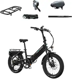 Lectric eBikes - XP4 750 Step-Thru Foldable Long-Range eBike (Max 85mi/28mph) + LevelUp Rack/Comfort Seat/Seat Post/Elite Headlight/Lock - Tempest Grey