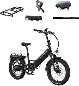 Lectric eBikes - XP4 750 Step-Thru Foldable Long-Range eBike (Max 85mi/28mph) + LevelUp Rack/Comfort Seat/Seat Post/Elite Headlight/Lock - Tempest Grey