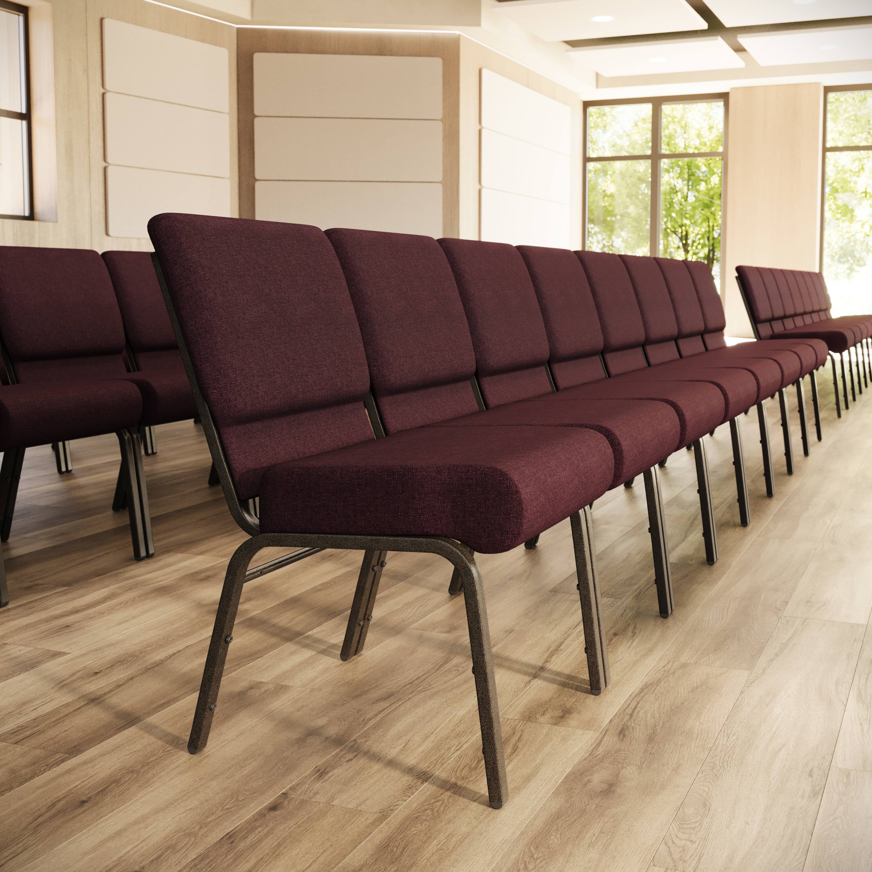 Alt View 1. Flash Furniture - HERCULES Series 21''W Stacking Church Chair in Plum Fabric - Gold Vein Frame - Purple.