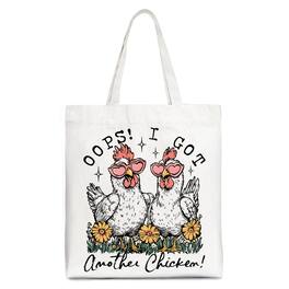 OrnamentallyYou - Oops I Got Another Chicken Canvas Tote Bag, Funny Farm Animal Gift Shopper - White
