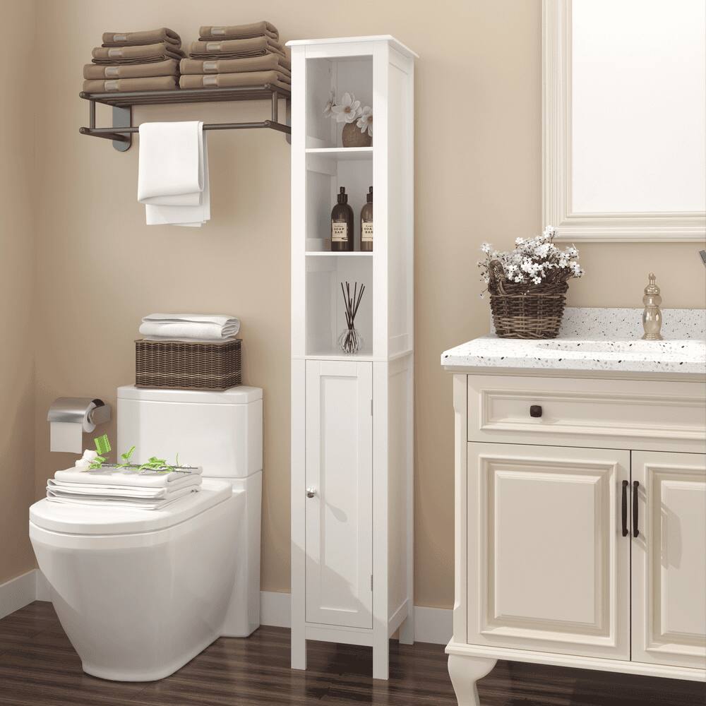 Alt View 2. Kadyn - 66.92" Tall Bathroom Storage Cabinet with Adjustable Shelves, 1 Doors Freestanding Cabinet with Open compartments, White - White.