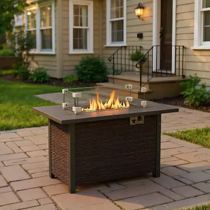 Front. Kadyn - Fire Pit Outdoor Smokeless Fire Pit50000 BTU 2 Inch ropane Gas Fire Pit Table with Wind Guard and Glass RocksBrown - Brown.