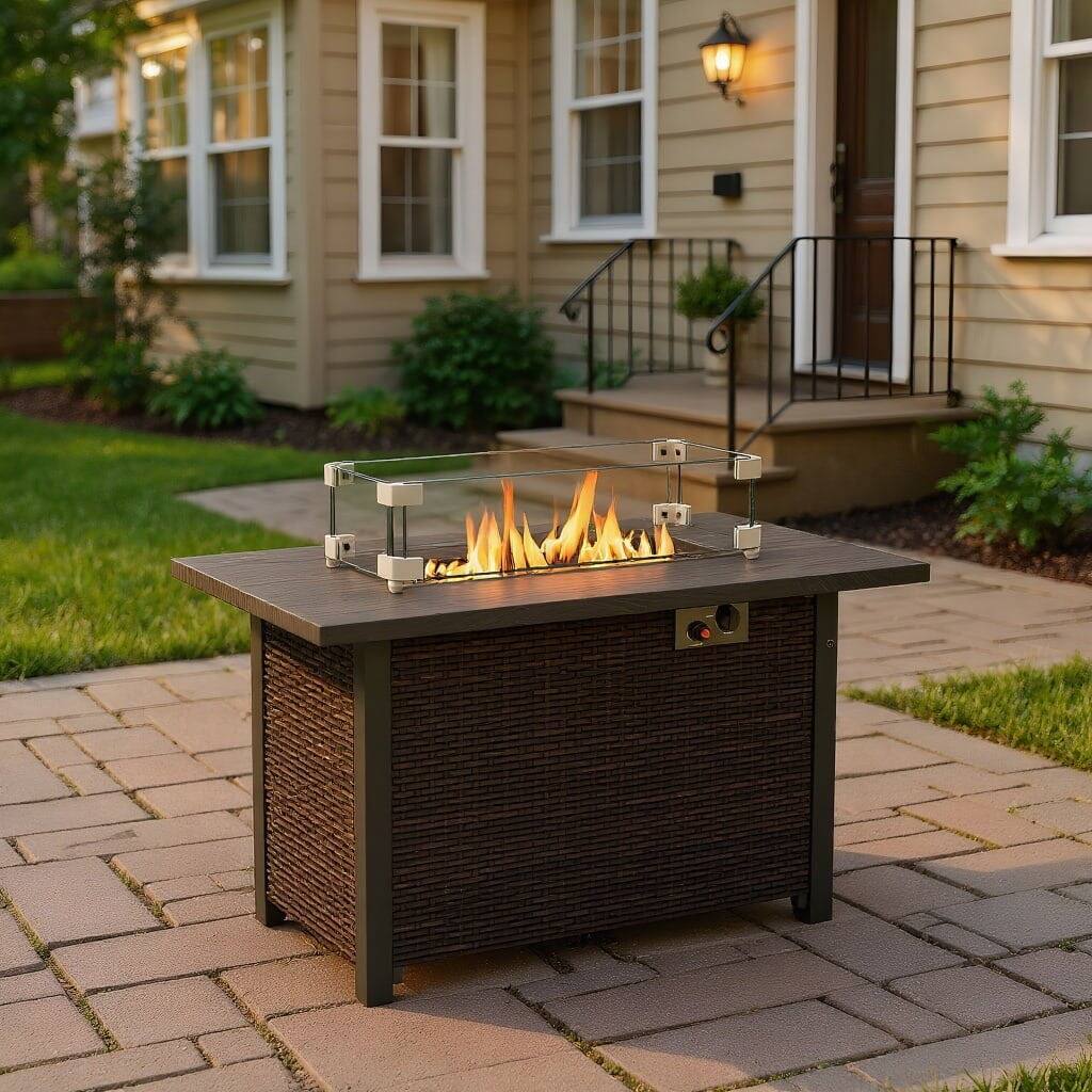 Front. Kadyn - Fire Pit Outdoor Smokeless Fire Pit50000 BTU 2 Inch ropane Gas Fire Pit Table with Wind Guard and Glass RocksBrown - Brown.