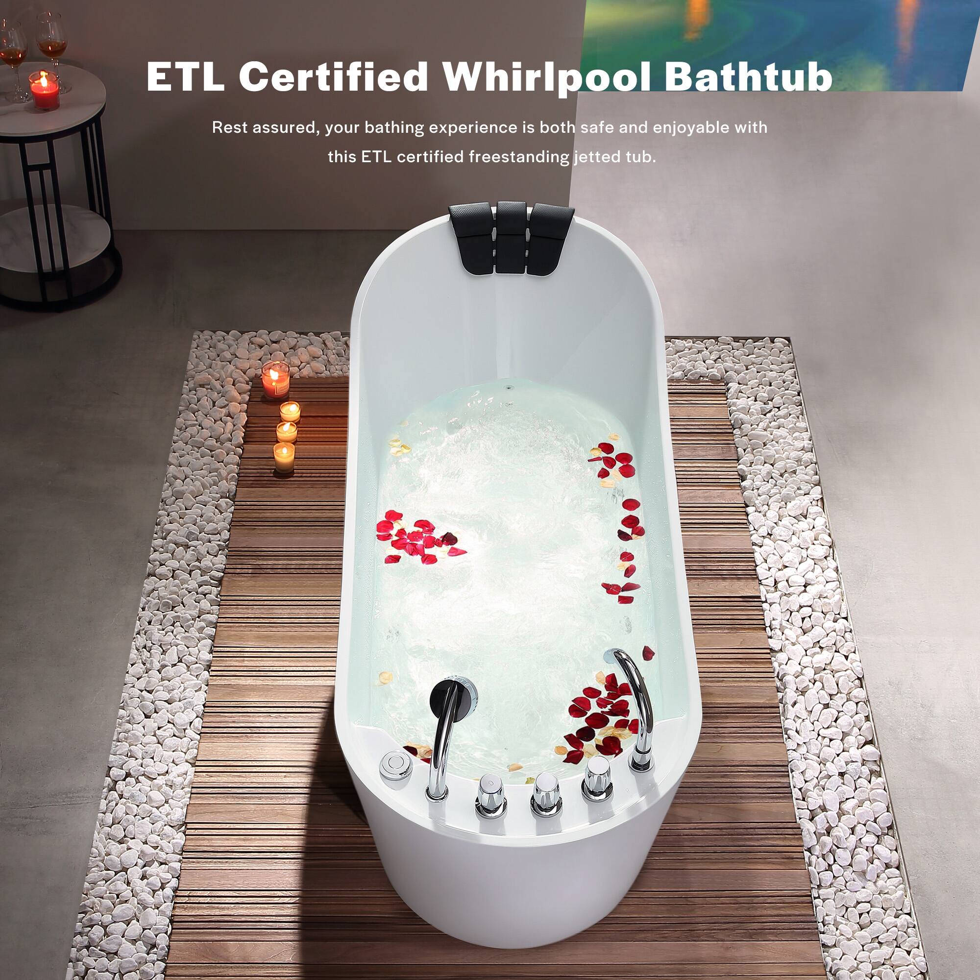 ETL Certified Whirlpool Bathtub

Rest assured, your bathing experience is both safe and enjoyable with this ETL certified freestanding jetted tub.