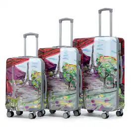 Ropilly - 3 Piece Luggage Set Iron Tower Printed Hard Shell Spinner Suitcase - Coffee