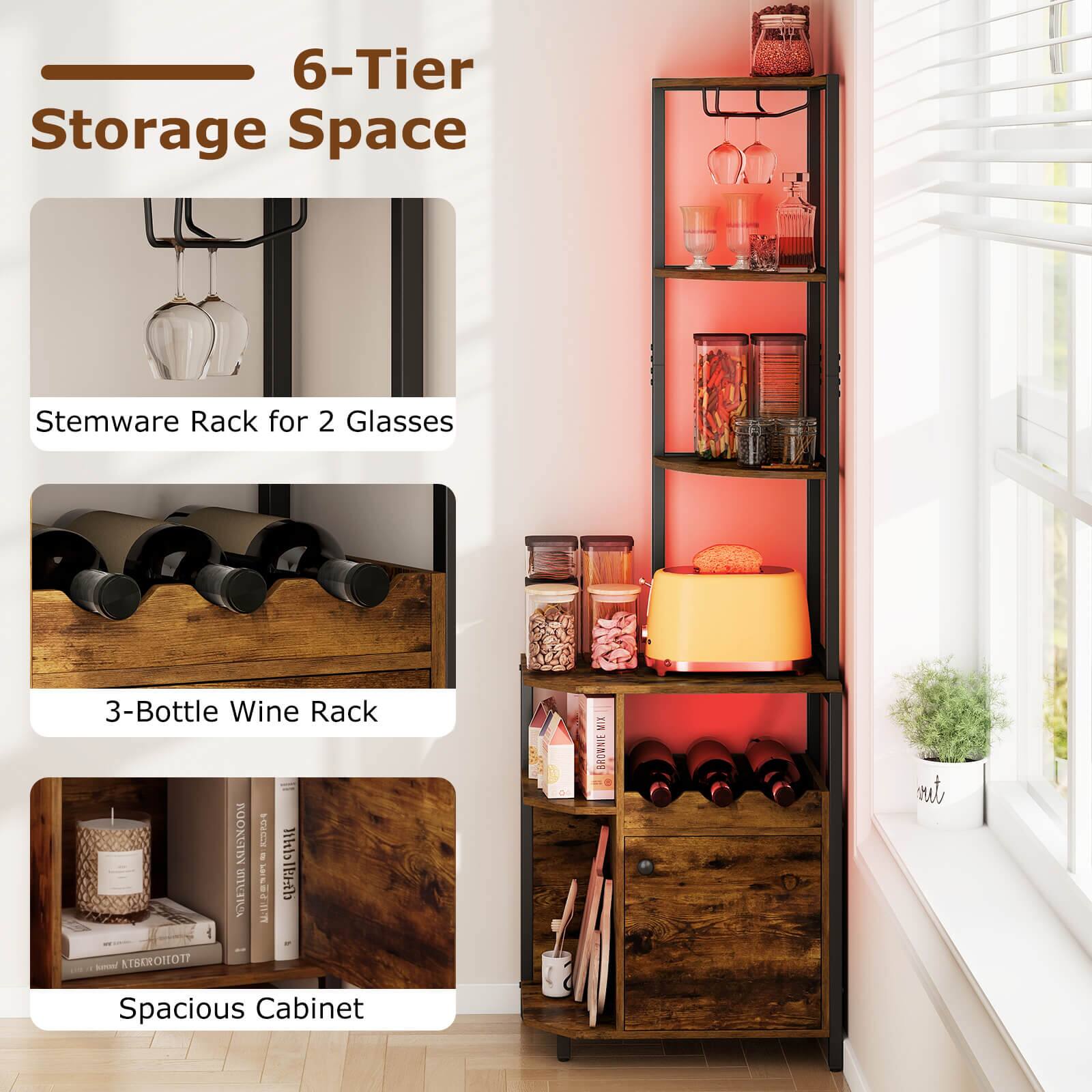 6-Tier Storage Space

- Stemware Rack for 2 Glasses
- 3-Bottle Wine Rack
- Spacious Cabinet