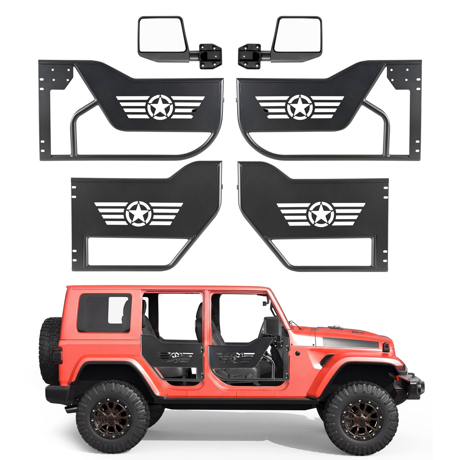 Front. VEVOR - Jeep Tube Doors, 4-Door, Compatible with 2018-2026 Jeep Wrangler JL JLU & Gladiator JT 4XE, Steel Off Road Front - Black.