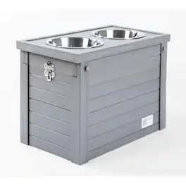 New Age Pet - ECOFLEX Piedmont 2-Bowl Diner with Sliding Lid Storage Bin -Grey - Gray