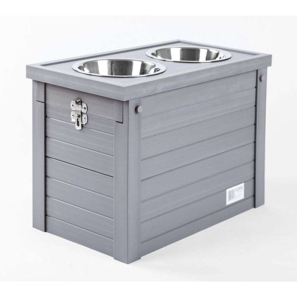 Front. New Age Pet - ECOFLEX Piedmont 2-Bowl Diner with Sliding Lid Storage Bin -Grey - Grey.