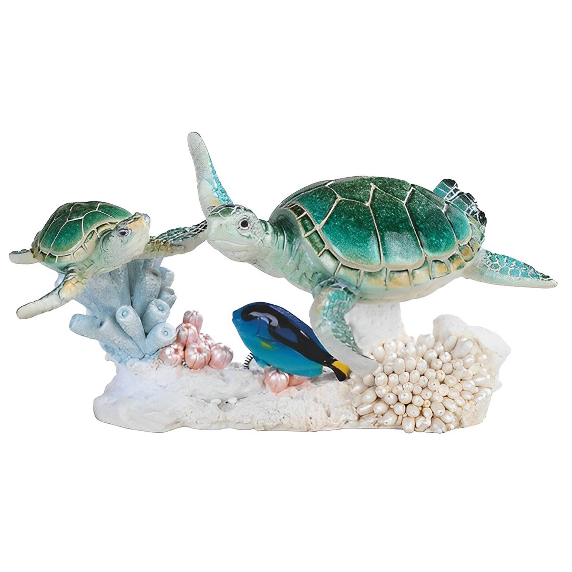Front. FC Design - FC Design 8.75"W Two Sea Turtles Swimming with Fish Figurine Statue Office Desk Tabletop Home Decor Gift - Multi-Color.