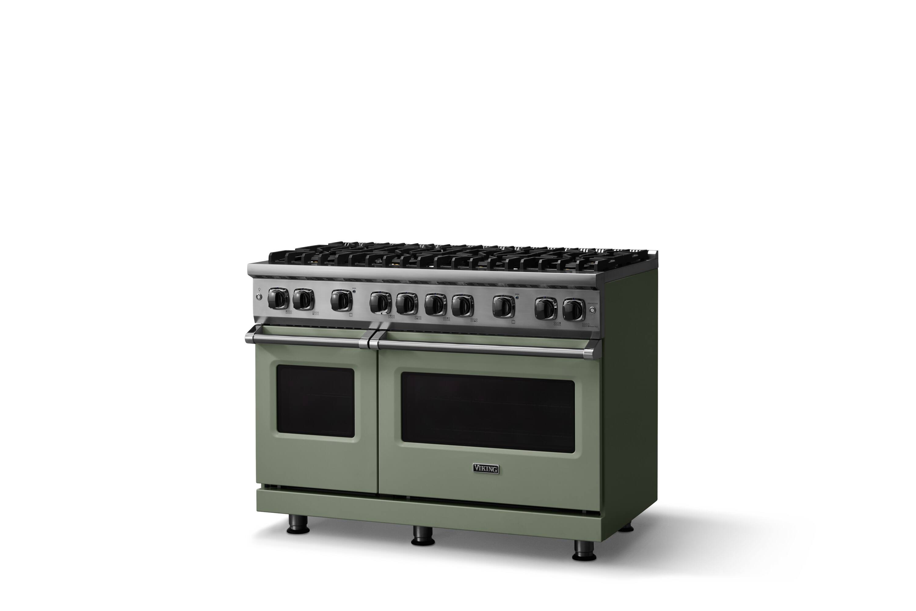 Angle. Viking - 6.1 Cu. Ft. Professional 5 Series Freestanding Double Oven Gas Convection 8 Burner Range - Eucalyptus.