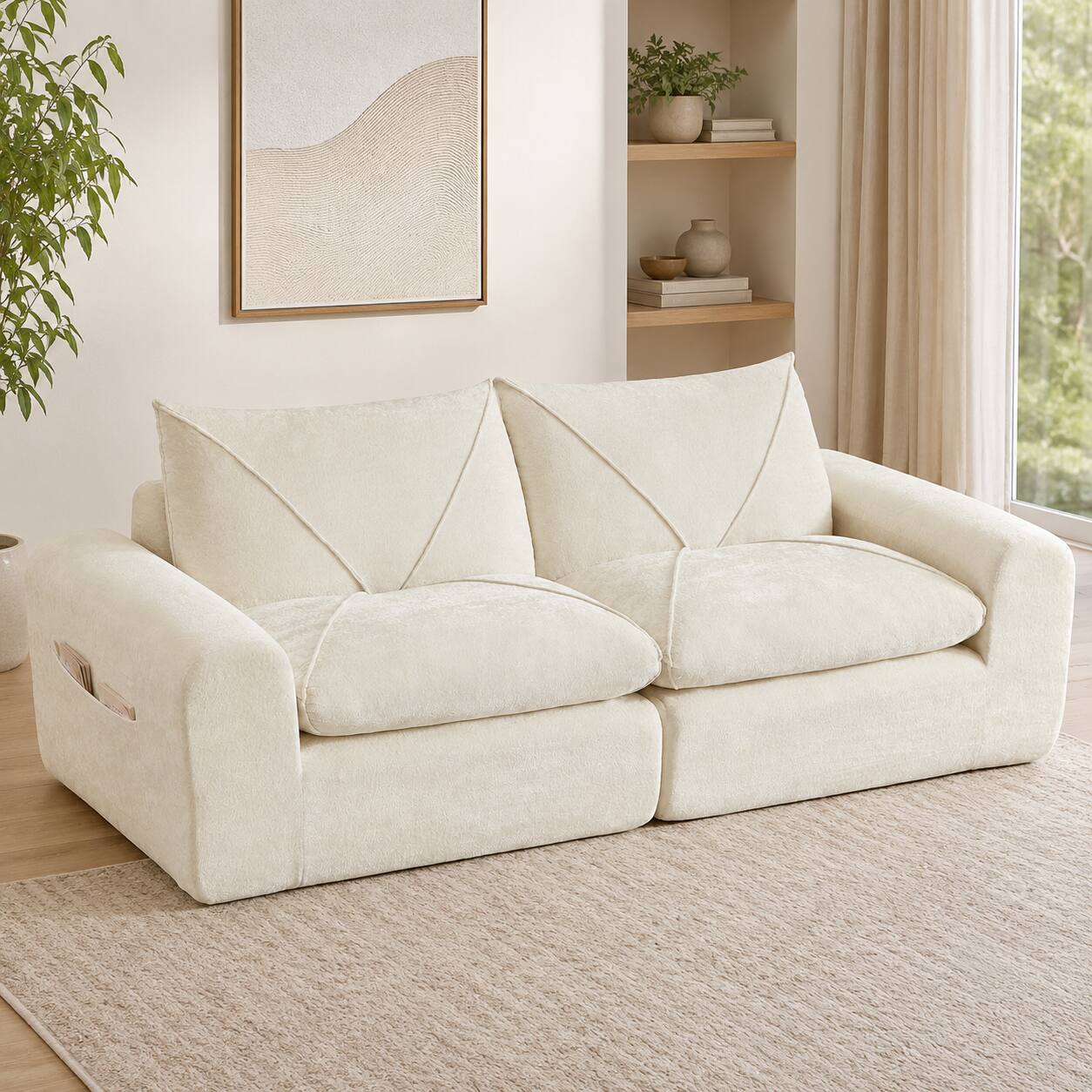 Angle. Anysun - Modern Minimalist Chenille Combination Sofa – Spacious and Comfortable Living Room Loveseat for Families and Apartments - Beige.