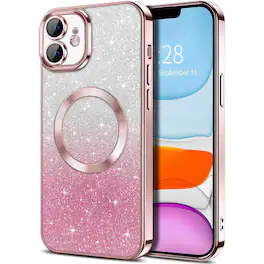 Entronix - Magnetic Case for iPhone 11 - Clear Glossy Luxury Cover - Glitter Pink