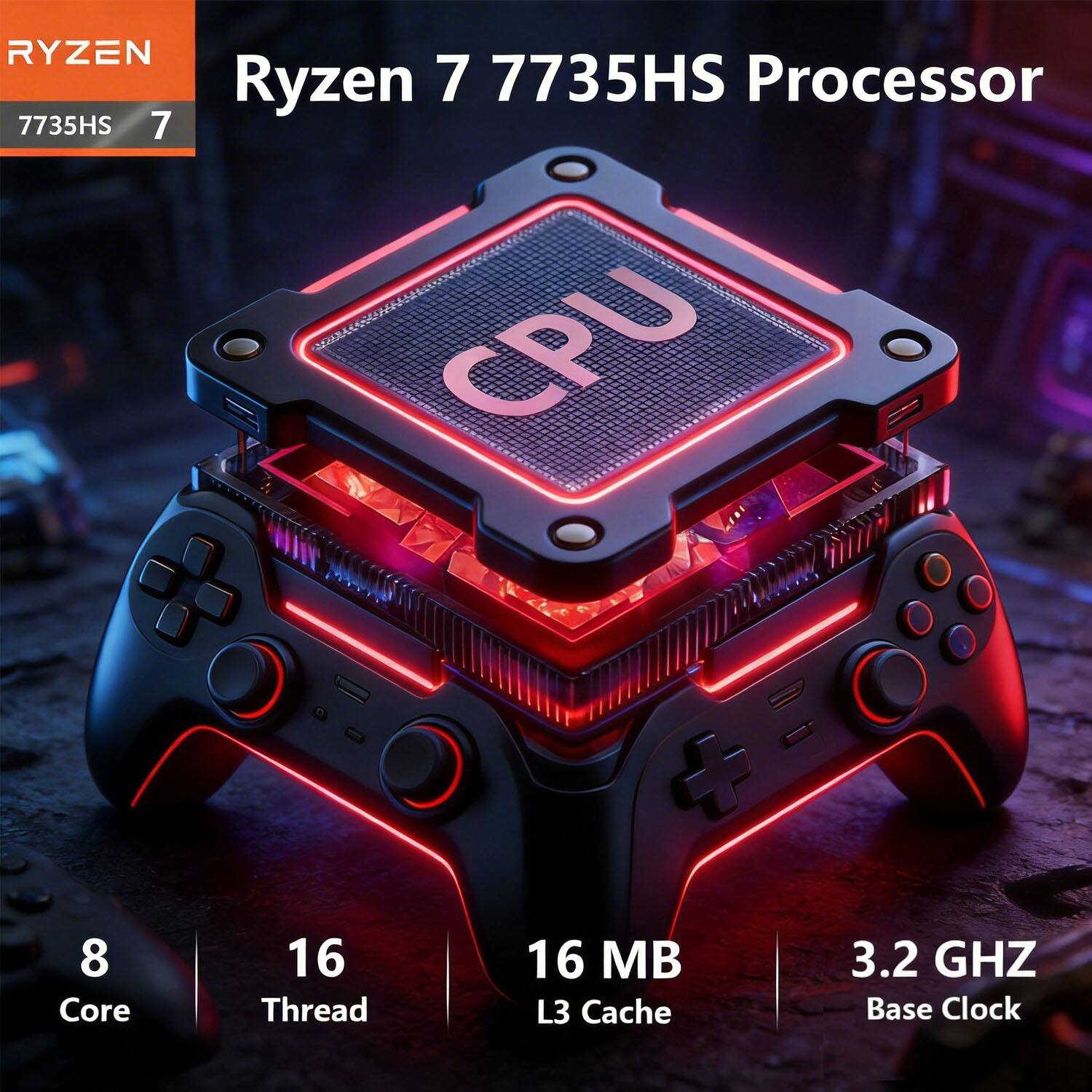Ryzen 7 7735HS Processor  
8 Core  
16 Thread  
16 MB L3 Cache  
3.2 GHz Base Clock