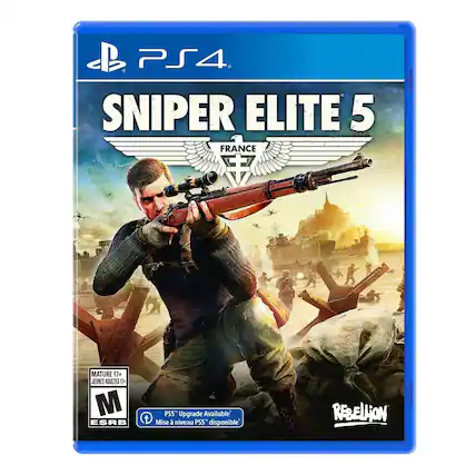 PS4
SNIPER ELITE 5
FRANCE
MATURE 17+ JEUNES ADULTES
M ESRB
PS5 Upgrade Available
Mise à niveau PS5 disponible
REBELLION - M (Mature 17+)