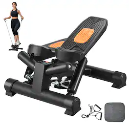 VEVOR - Stair Stepper, Mini Stepper for Exercise at Home, Hydraulic Fitness Twist Stepper with Resistance Bands - Black,Orange