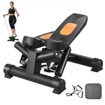 Front. VEVOR - Stair Stepper, Mini Stepper for Exercise at Home, Hydraulic Fitness Twist Stepper with Resistance Bands - Black,Orange.