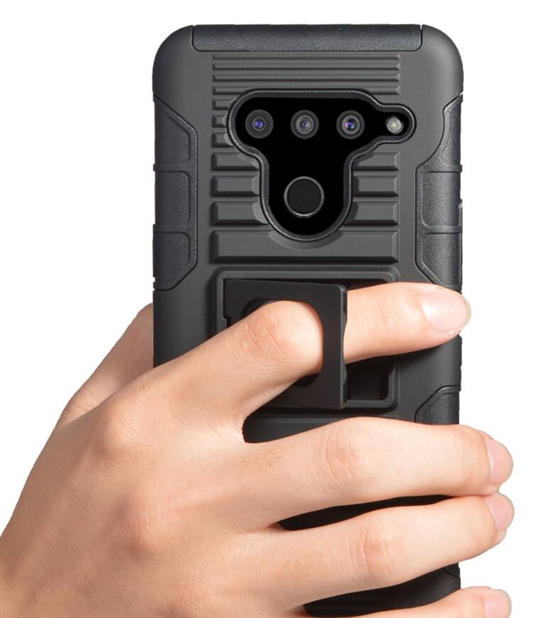Alt View 3. Nakedcellphone - Combo for LG V50 ThinQ - Ring Grip/Stand Case and Belt Clip Holster - Black.
