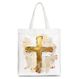 OrnamentallyYou - Oil Brushstroke Cross Canvas Tote Bag, Christian Faith Jesus Easter Gift Shopper - White