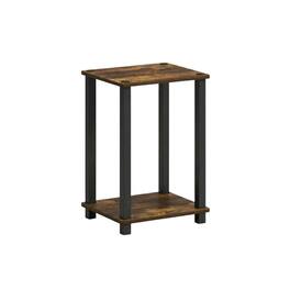 FurniFact - Wooden nightstand in amber pine finish with sleek black accents - Amber Pine/Black