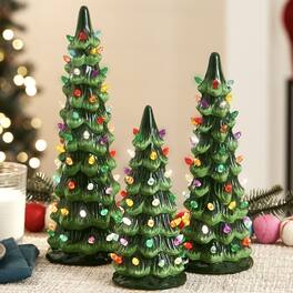 Best Choice Products - Set of 3 XL Pre-Lit Hand-Painted Ceramic Tabletop Christmas Trees w/Multi Lights Green - Green w/ Multicolor Lights