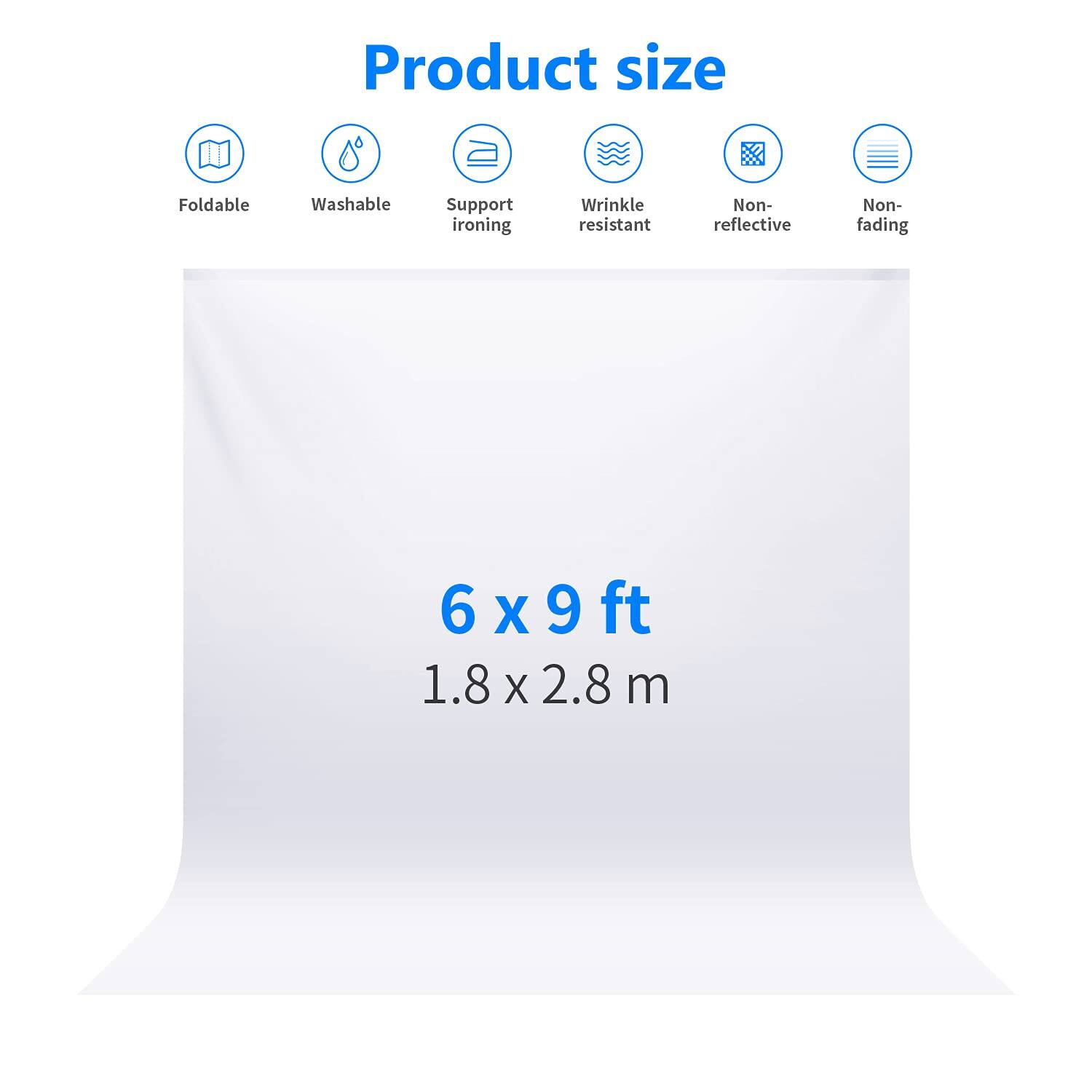 Product size: Foldable, Washable, Support ironing, Wrinkle resistant, Non-reflective, Non-fading  
6x9ft  
1.8x2.8m
