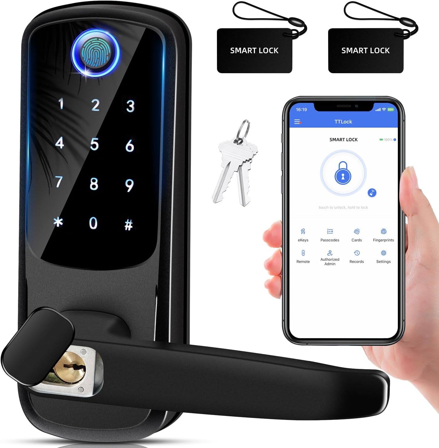 SMART LOCK

SMART LOCK

SMART LOCK

TTLock

SMART LOCK

touch to unlock, hold to lock

Passcodes Cards Fingerprints

Remote Authorized Admin Records Settings