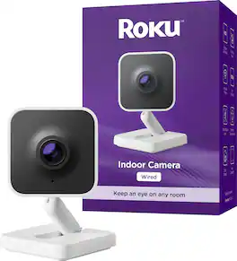 Roku - Indoor Camera - Home Security - 1-Pack - Wired Security Camera with 1080p HD Color Night Vision, WDR & Wi-Fi 6 - White