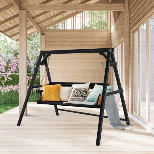 Alt View 9. Winado - 5FT Wooden Porch Swing Frame Only A-Frame Porch Swing Stand w/ Stability Bar, Wood Swing Hanger for Outdoor Garden Patio - Black.