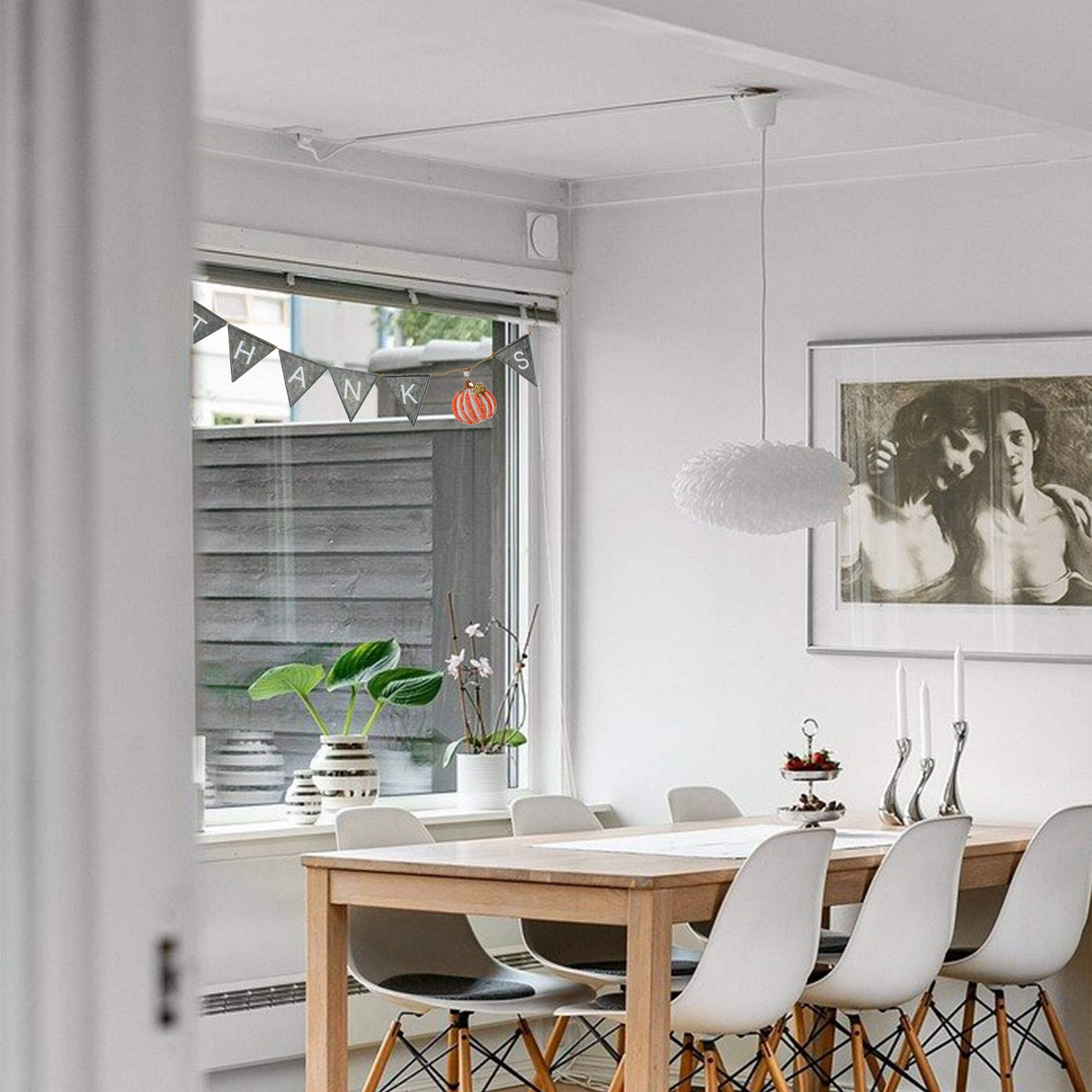 Alt View 3. Northlight - 64" Metal Gray, White, and Orange Thanksgiving "THANKS" Decorative Banner - Gray.