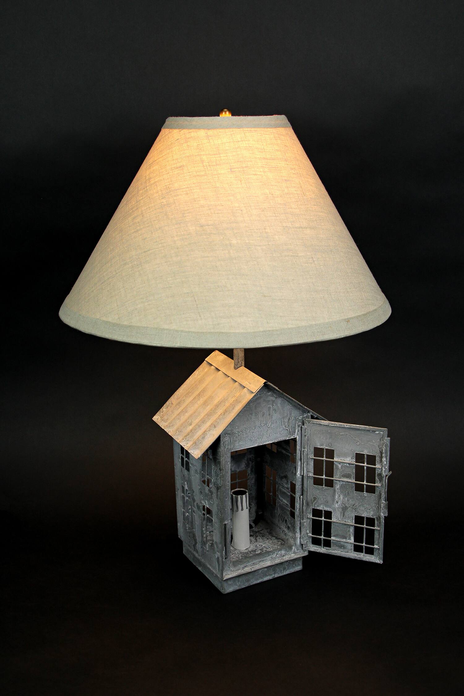 Alt View 3. Zeckos - Set of 2 Rustic Zinc Dual Table Lamps And Accent Light Farmhouse Decor - Grey.