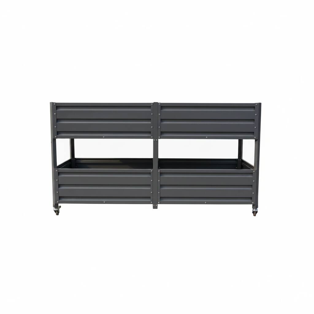 Alt View 9. Loheer - Loheer Dual Tier Elevated Metal Raised Garden Bed with Wheels Staggered Planter Box for Outdoor Patio Grey.