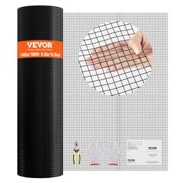VEVOR - Hardware Cloth, 48'' x 100' Galvanized Wire Mesh Roll, 19 Gauge Chicken Wire Fence Roll, Vinyl Coating Metal Wire Mesh - Black