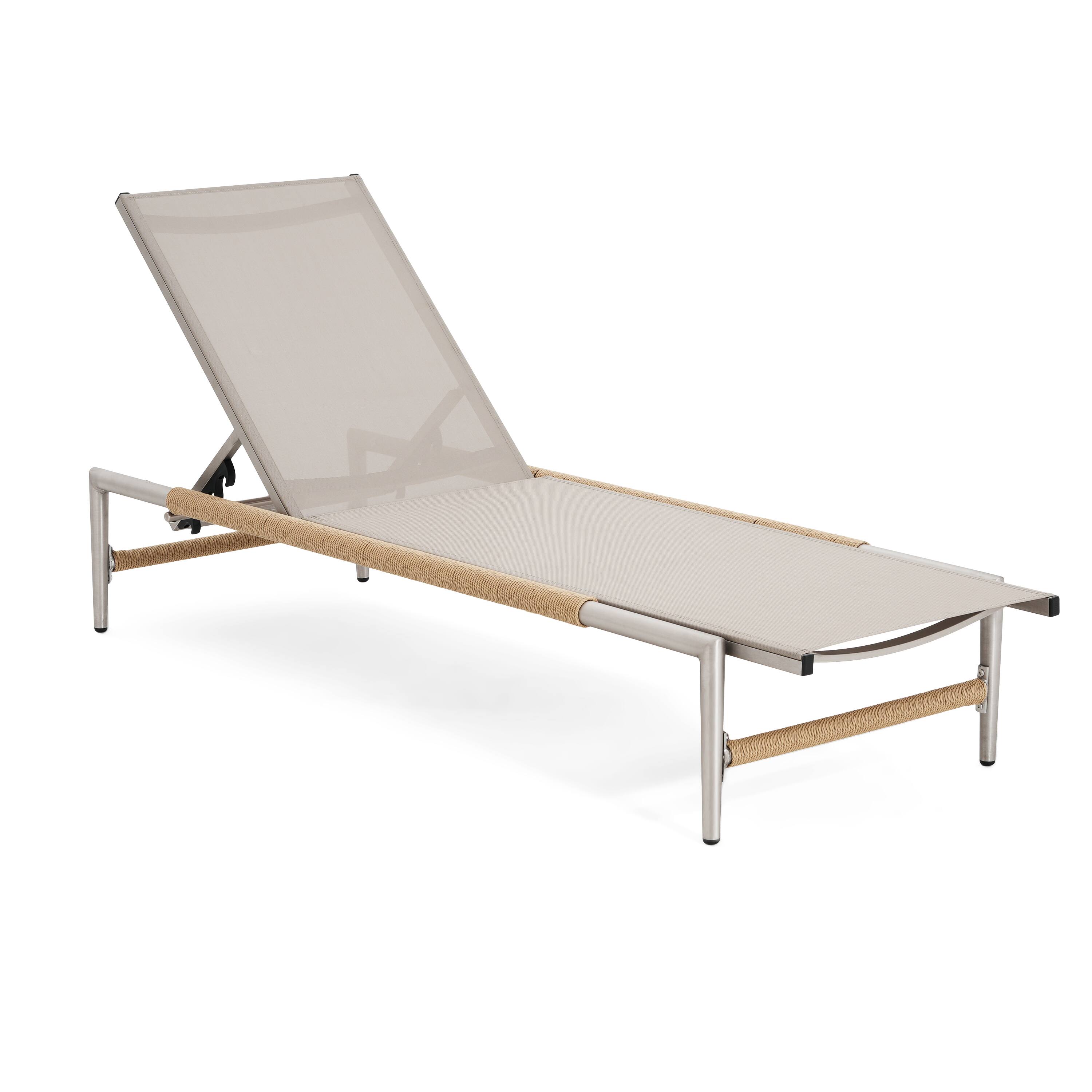 Angle. Mondawe - Outdoor Patio Aluminum Chaise Lounge - Natural+Silver.