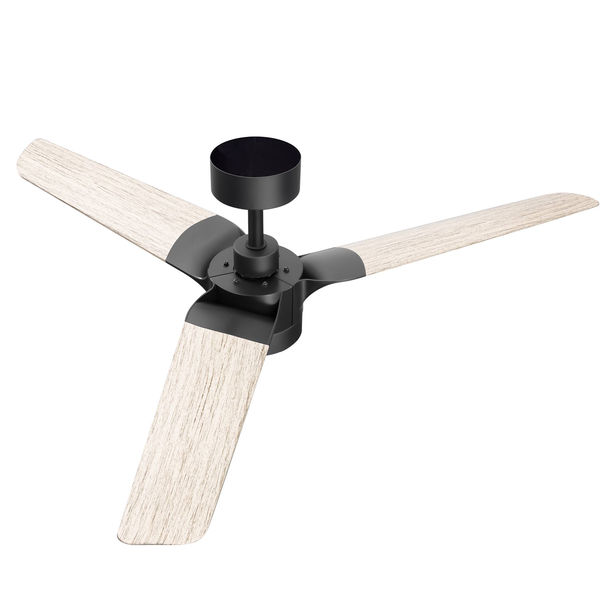 Alt View 8. Breezary - 52-In Vintage Ceiling Fan with 3 Dual-Finish Blades, 3-Color Light, DC Motor, 6-Speed Remote Control with Timer - Matte Black and Light Wood Grain.