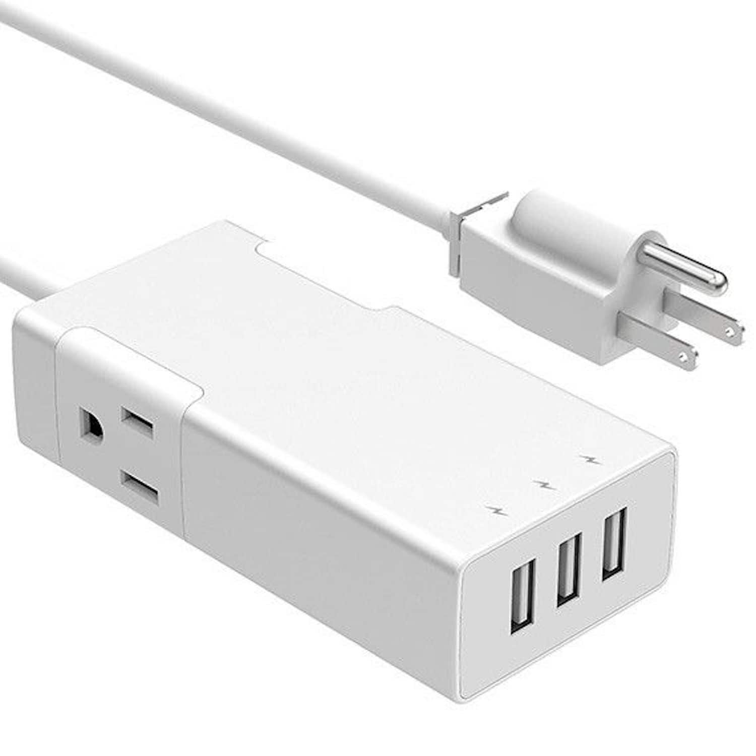 Sanoxy - 3 Ports USB Charger with 2 AC Outlets Aluminum Power Strip, Travel Charger Station - Silver