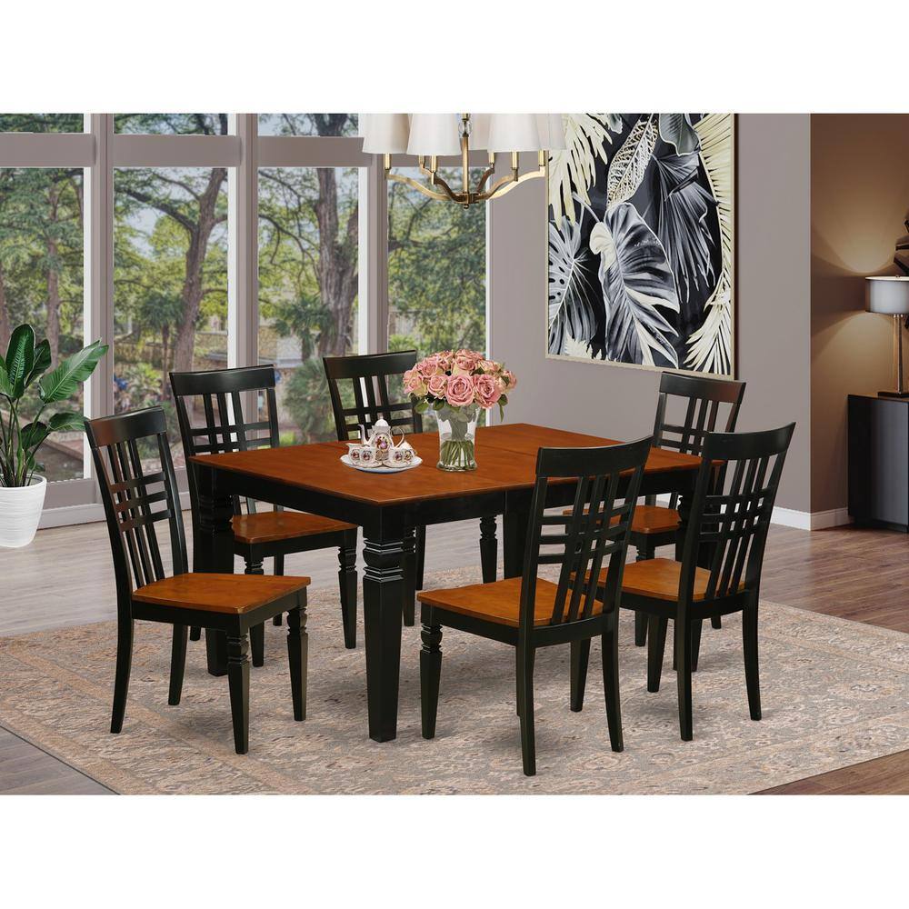 Back. East West Furniture - 7 Pc Dining set with a Kitchen Table and 6 Wood Dining Chairs in Black - Black & Cherry.