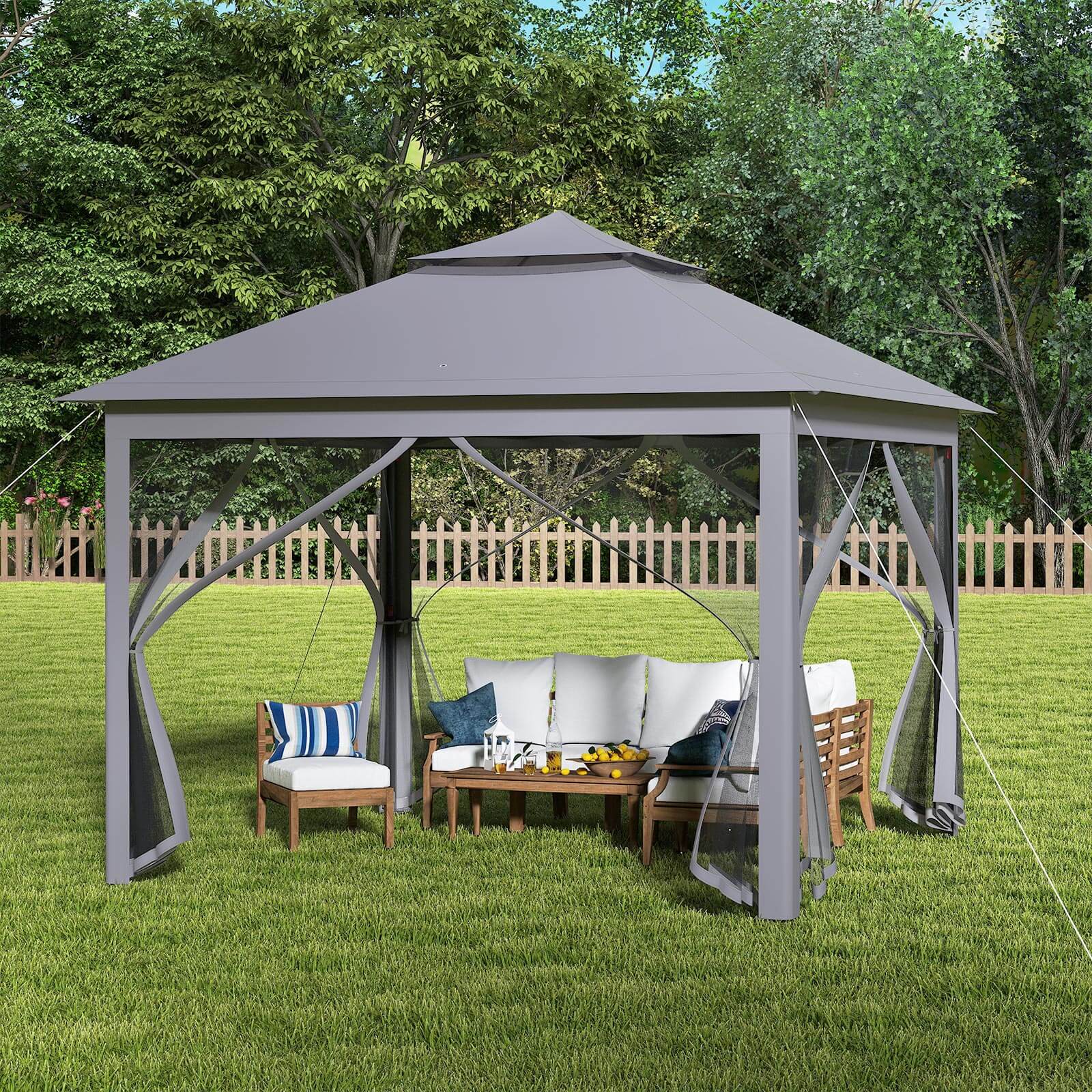 Alt View 1. Costway - Costway 11 ft × 11 ft Pop up Gazebo with Mesh Netting Sidewalls, Vented Top, Drainage Holes - Gray.