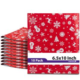 Fosmon - 6.5 x 10 - 10 Pack #0 Christmas Holiday Poly Bubble Mailer Gift Wrap, Padded Shipping Envelopes, 6.5 x 9" Usable Size - Multi